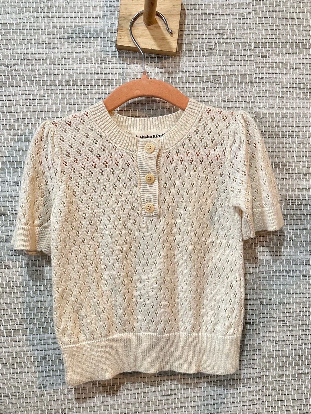 Misha And Puff Cream Eyelet Henley Sweater